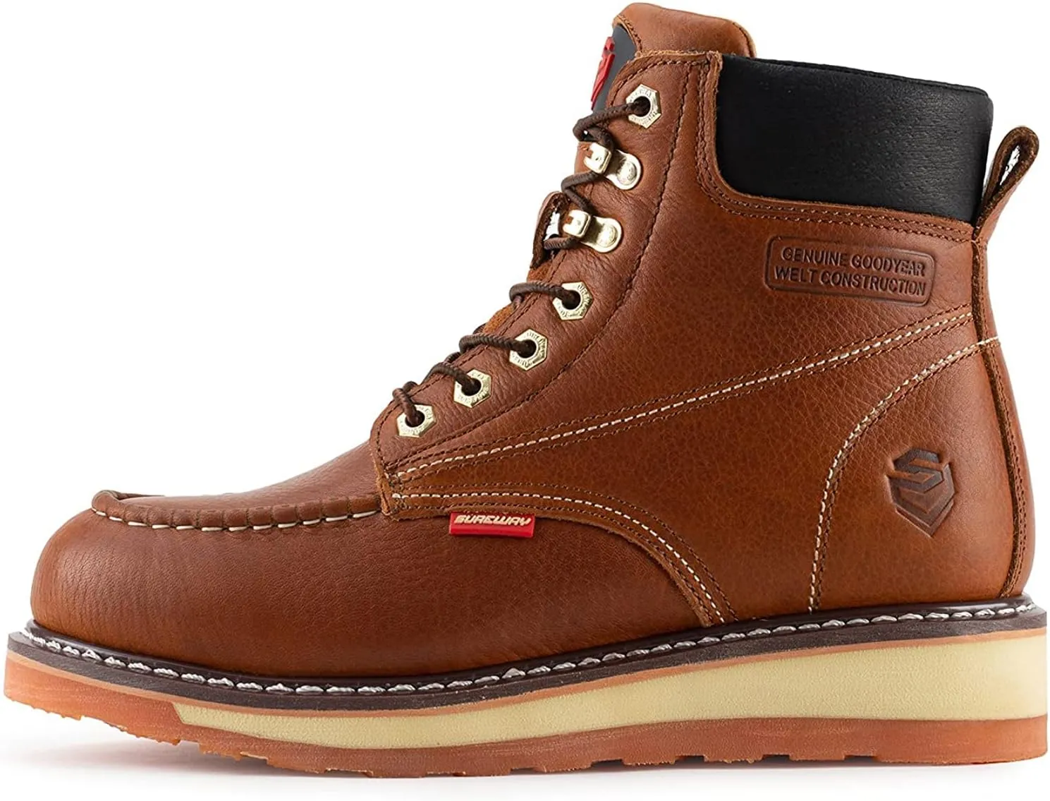 SUREWAY 6” Mens Heavy Duty Steel/Composite/Soft Toe Work Boots for Men,Comfortable & Durable,Goodyear Welt,Full Grain Leather,Oil/Slip Resistant,Wedge Moc Toe Industrial Construction Boots/Shoes