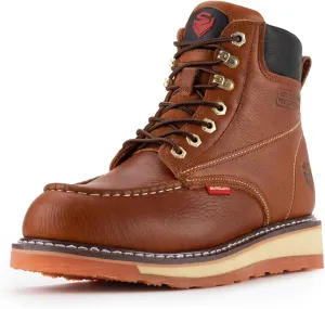 SUREWAY 6” Mens Heavy Duty Steel/Composite/Soft Toe Work Boots for Men,Comfortable & Durable,Goodyear Welt,Full Grain Leather,Oil/Slip Resistant,Wedge Moc Toe Industrial Construction Boots/Shoes
