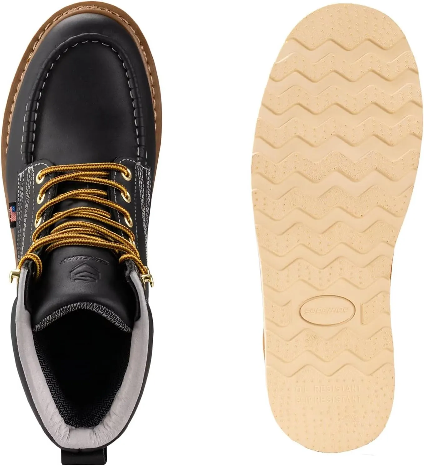 SUREWAY 6” Wedge Moc Toe Work Boots for Men - Soft Toe,Premium Full-Grain Leather,Lightweight Work Boots/Shoes,Comfort Insole,Oil/Slip Resistant,Real Goodyear,EH Rated Industrial Construction Boots