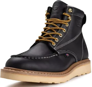 SUREWAY 6” Wedge Moc Toe Work Boots for Men - Soft Toe,Premium Full-Grain Leather,Lightweight Work Boots/Shoes,Comfort Insole,Oil/Slip Resistant,Real Goodyear,EH Rated Industrial Construction Boots