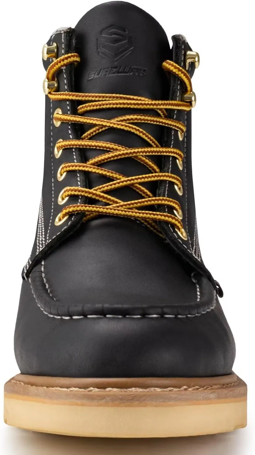 SUREWAY 6” Wedge Moc Toe Work Boots for Men - Soft Toe,Premium Full-Grain Leather,Lightweight Work Boots/Shoes,Comfort Insole,Oil/Slip Resistant,Real Goodyear,EH Rated Industrial Construction Boots