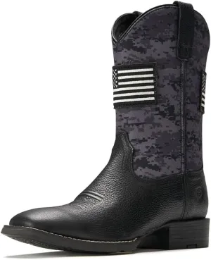 SUREWAY Cowboy Boots For Men - Mens Square Toe Western Boot With Flag,Oil/Slip Resistant,Durable Fashionable Classic Pull on 10 Inch Boots