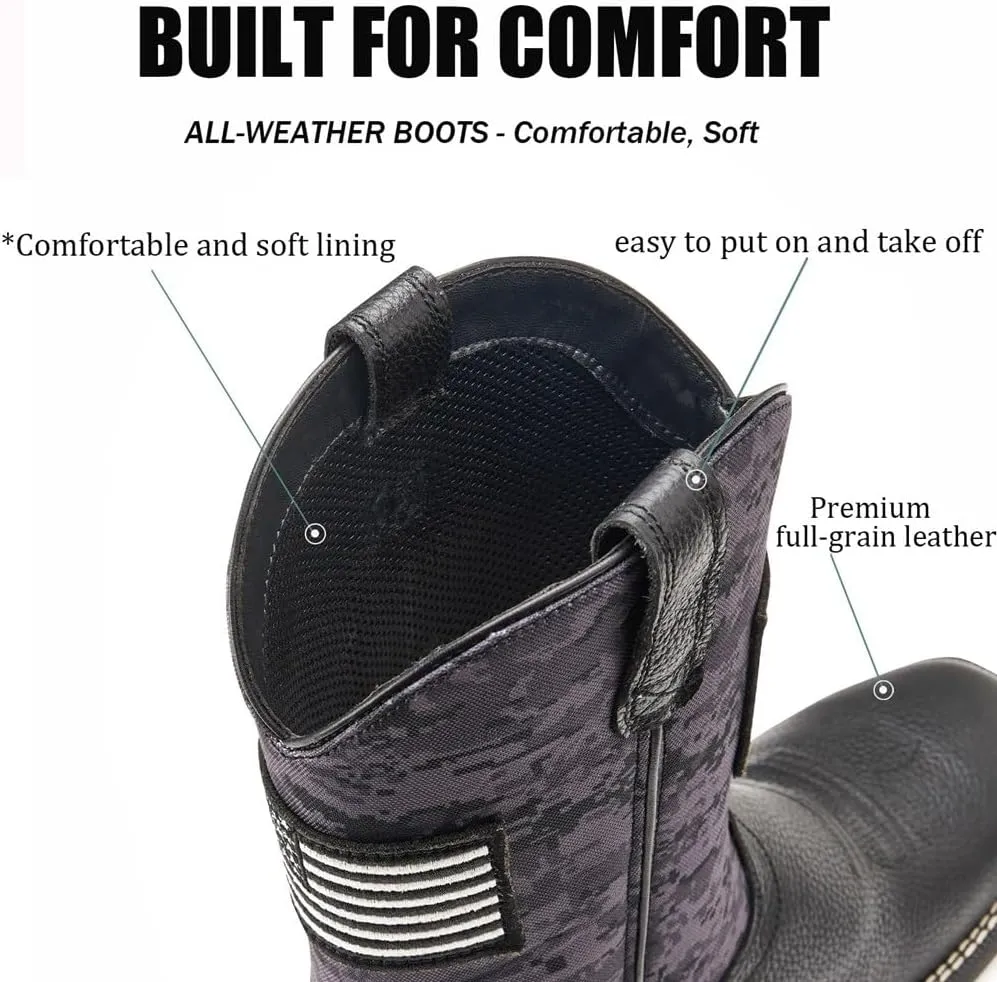 SUREWAY Cowboy Boots For Men - Mens Square Toe Western Boot With Flag,Oil/Slip Resistant,Durable Fashionable Classic Pull on 10 Inch Boots