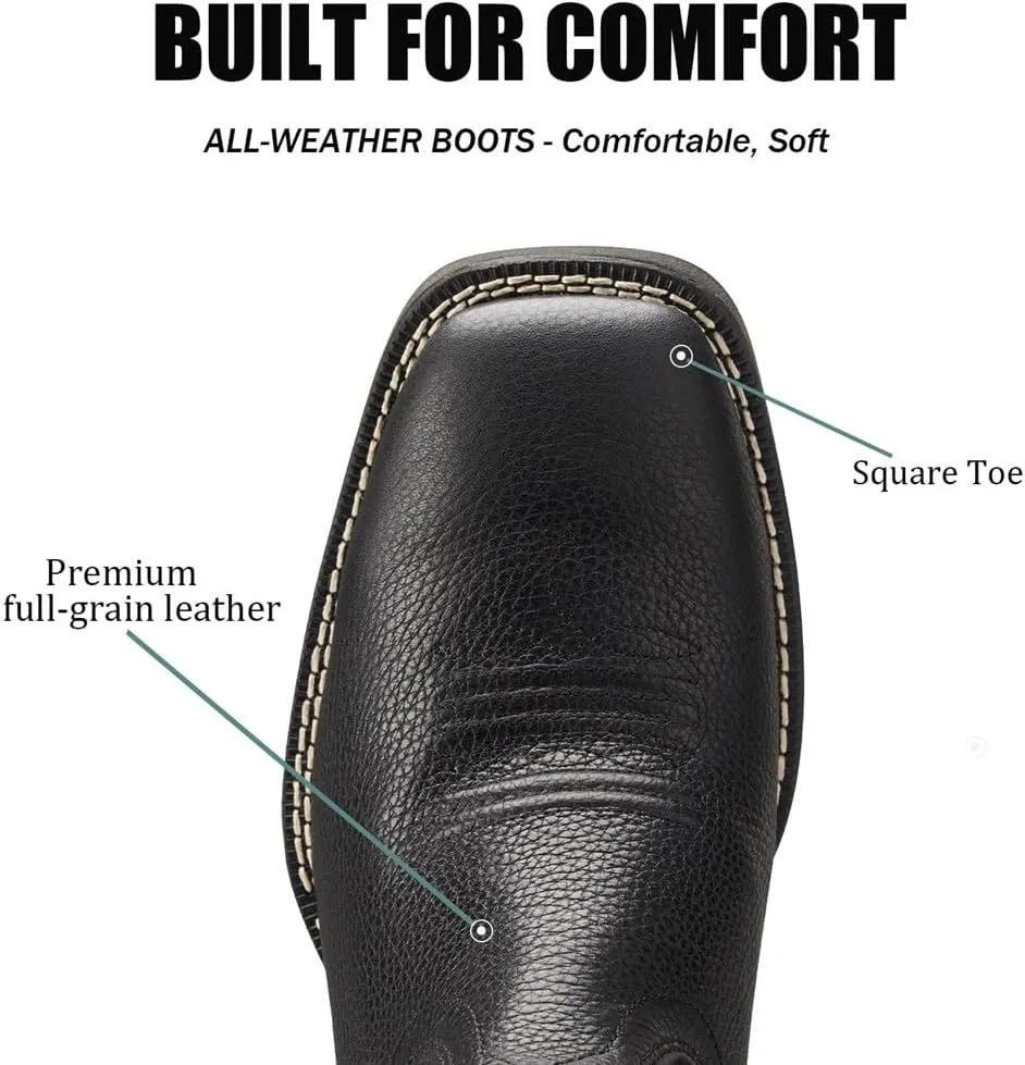 SUREWAY Cowboy Boots For Men - Mens Square Toe Western Boot With Flag,Oil/Slip Resistant,Durable Fashionable Classic Pull on 10 Inch Boots