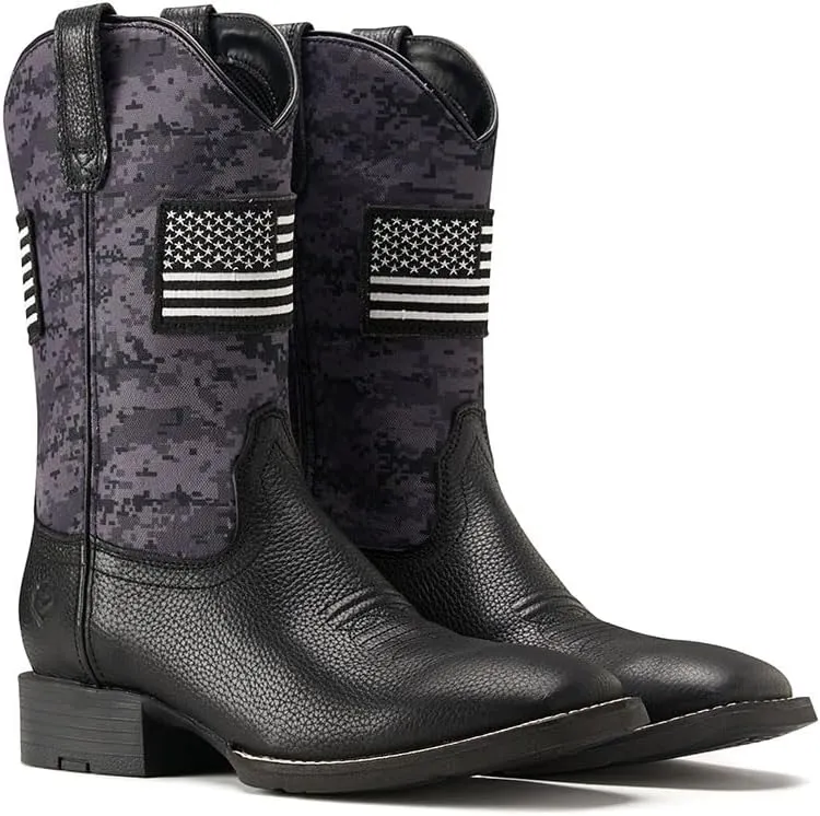 SUREWAY Cowboy Boots For Men - Mens Square Toe Western Boot With Flag,Oil/Slip Resistant,Durable Fashionable Classic Pull on 10 Inch Boots