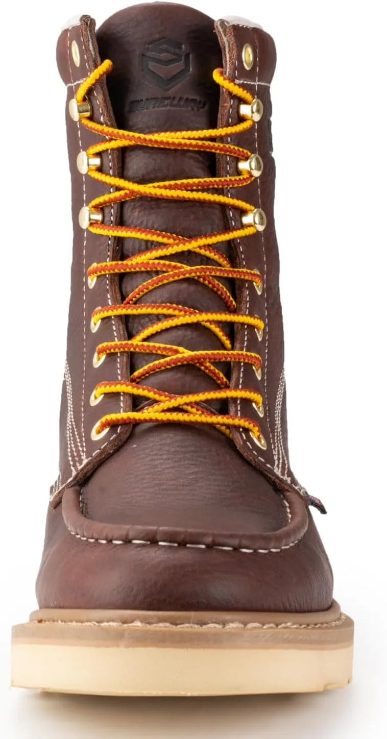 SUREWAY Mens 8 in Wedge Moc Soft/Steel Toe Work Boots for Men,Full-Grain Leather,Goodyear Welt,EH,Safety Industrial Construction Boots/Shoes for Women