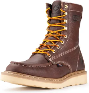 SUREWAY Mens 8 in Wedge Moc Soft/Steel Toe Work Boots for Men,Full-Grain Leather,Goodyear Welt,EH,Safety Industrial Construction Boots/Shoes for Women