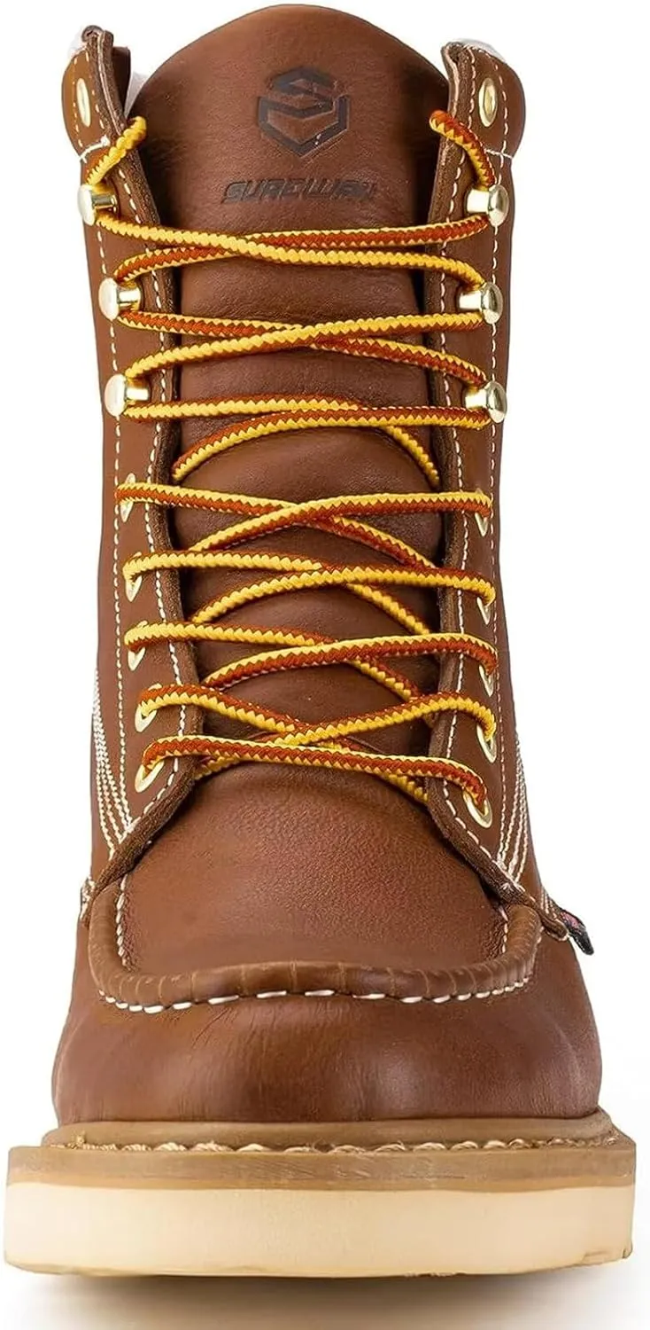 SUREWAY Mens 8 in Wedge Moc Soft/Steel Toe Work Boots for Men,Full-Grain Leather,Goodyear Welt,EH,Safety Industrial Construction Boots/Shoes for Women