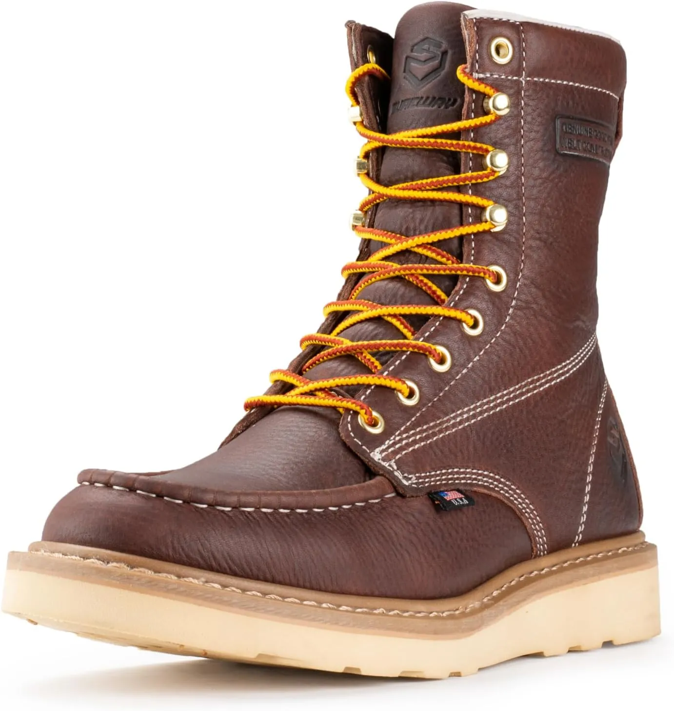 SUREWAY Mens 8 in Wedge Moc Soft/Steel Toe Work Boots for Men,Full-Grain Leather,Goodyear Welt,EH,Safety Industrial Construction Boots/Shoes for Women