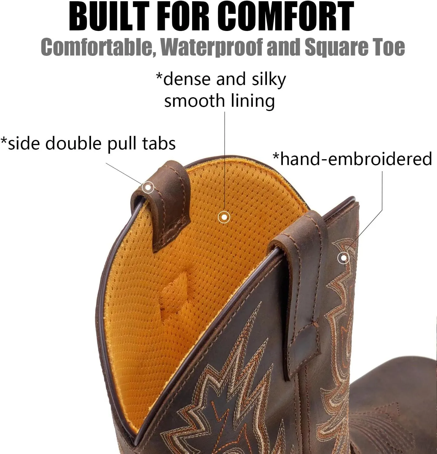 SUREWAY Men's Western Cowboy Boots-Soft Toe,Waterproof Square Toe Work Boots for Men,Comfortable & Durable,Oil/Slip Resistant,Thicker Leather,Rubber Sole,Work Shoes With Embroidered