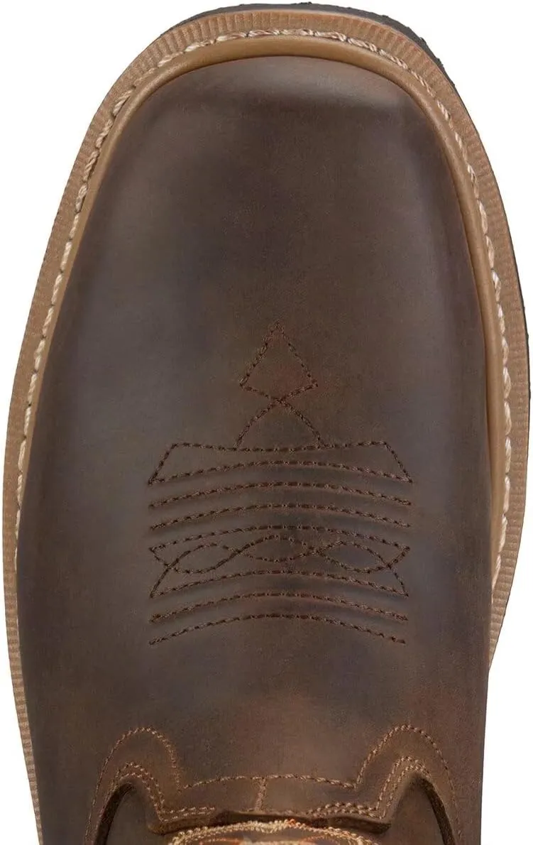 SUREWAY Men's Western Cowboy Boots-Soft Toe,Waterproof Square Toe Work Boots for Men,Comfortable & Durable,Oil/Slip Resistant,Thicker Leather,Rubber Sole,Work Shoes With Embroidered