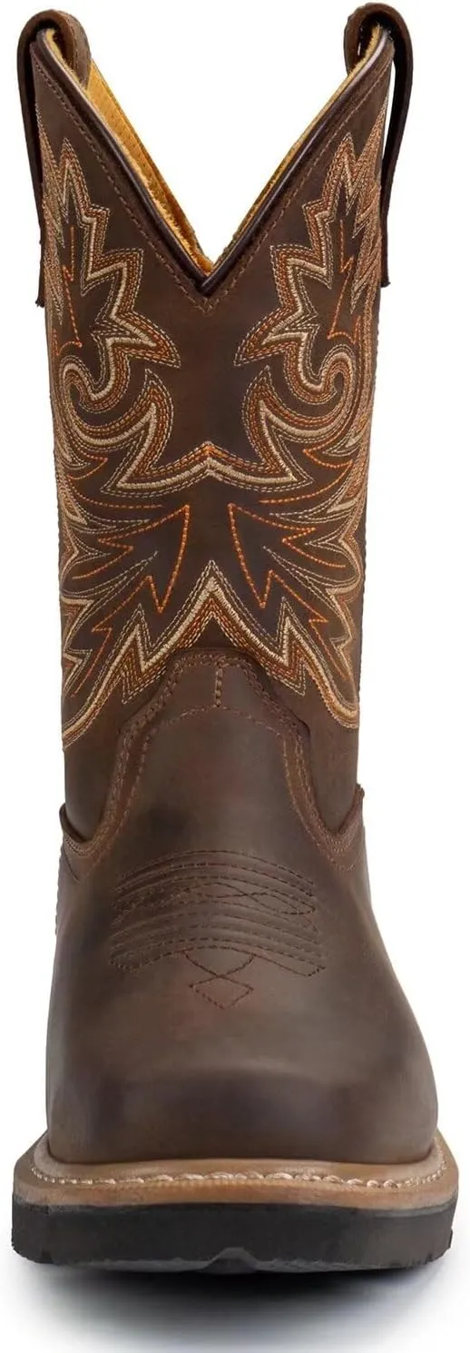 SUREWAY Men's Western Cowboy Boots-Soft Toe,Waterproof Square Toe Work Boots for Men,Comfortable & Durable,Oil/Slip Resistant,Thicker Leather,Rubber Sole,Work Shoes With Embroidered