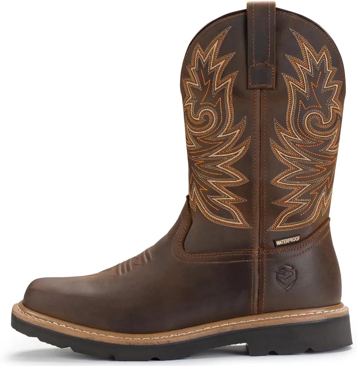 SUREWAY Men's Western Cowboy Boots-Soft Toe,Waterproof Square Toe Work Boots for Men,Comfortable & Durable,Oil/Slip Resistant,Thicker Leather,Rubber Sole,Work Shoes With Embroidered