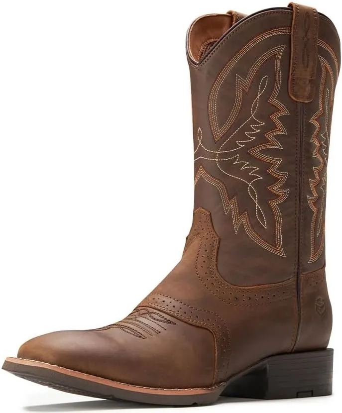 SUREWAY Western Boots For Men - Mens Square Toe Cowboy Boot,Oil/Slip Resistant,Durable Fashionable Classic Pull on 10 Inch Wellington Boots - Soft Toe Work Boots