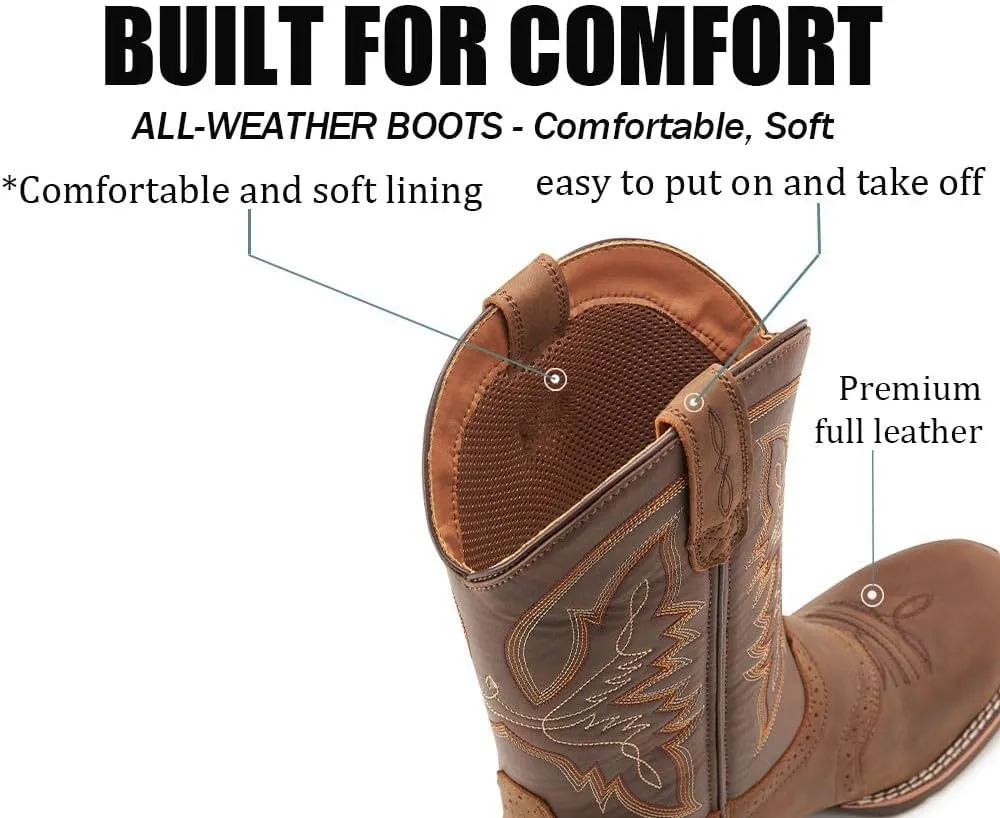SUREWAY Western Boots For Men - Mens Square Toe Cowboy Boot,Oil/Slip Resistant,Durable Fashionable Classic Pull on 10 Inch Wellington Boots - Soft Toe Work Boots