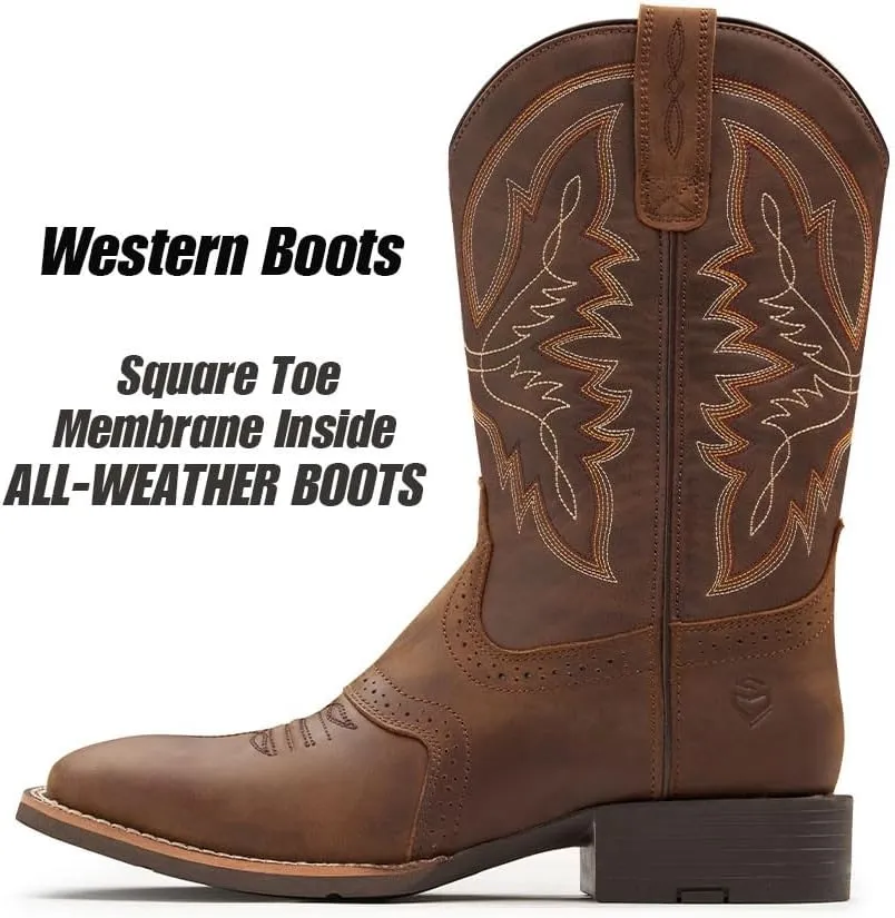 SUREWAY Western Boots For Men - Mens Square Toe Cowboy Boot,Oil/Slip Resistant,Durable Fashionable Classic Pull on 10 Inch Wellington Boots - Soft Toe Work Boots