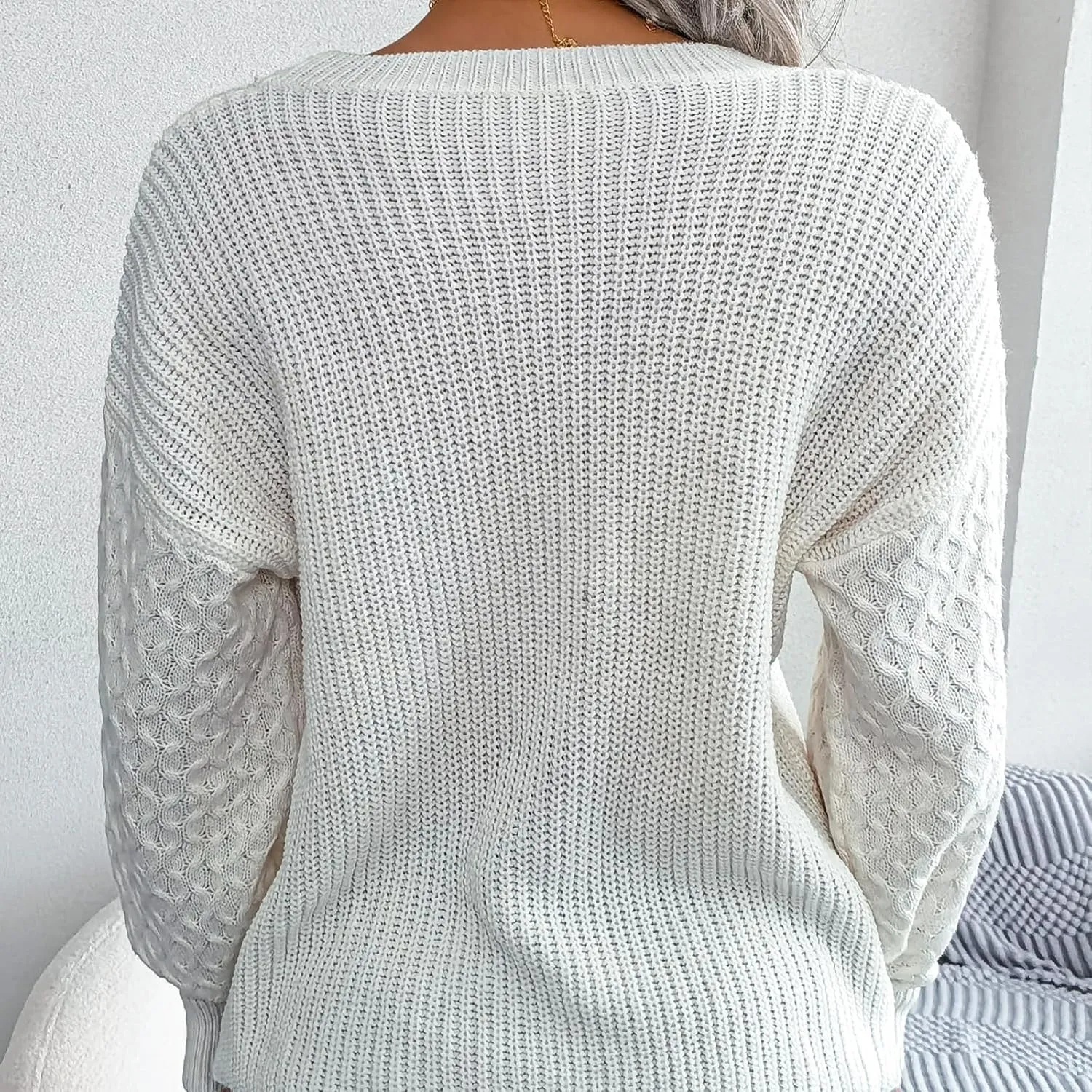 Sweaters for Women Lightweight Lantern Long Sleeve Womens Oversized Sweater Crewneck Waffle Knit Pullover Sweaters