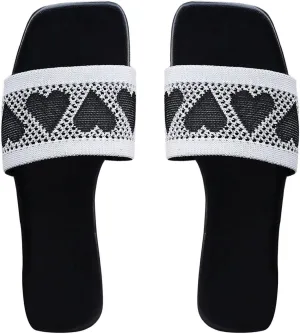 SweatyRocks Women's Heart Open Toe Flat Sandals Y2k Slip On Outdoor Trendy Slide Sandals