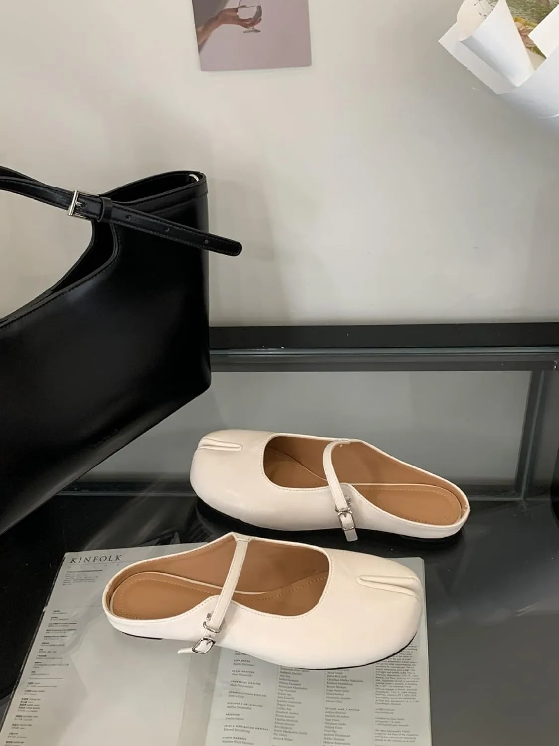 Tabi Shoes Mary Jane Mules Flats for Women Split Toe Wide Width Strips Slip-On Slides Convenient Breathable Comfortable Casual Round Toe Retro Y2K Slippers Spring Summer Fall Back to School