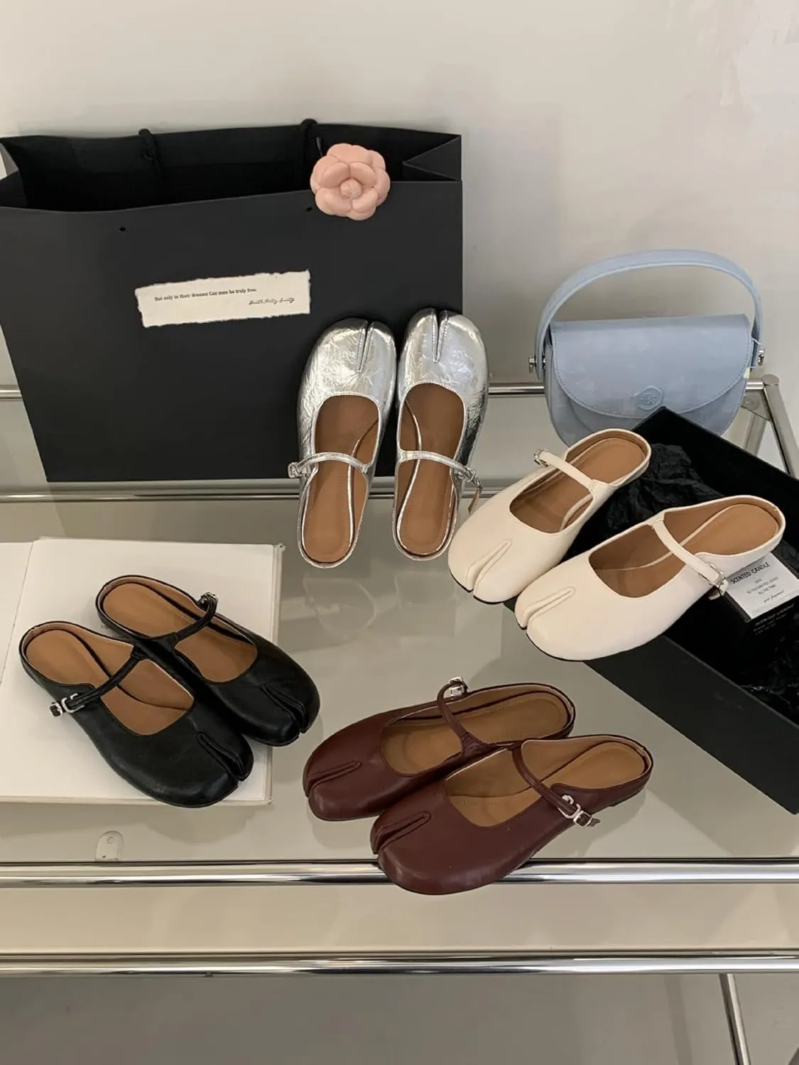 Tabi Shoes Mary Jane Mules Flats for Women Split Toe Wide Width Strips Slip-On Slides Convenient Breathable Comfortable Casual Round Toe Retro Y2K Slippers Spring Summer Fall Back to School