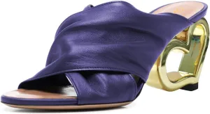 Tang'scuisins Women Open Round Toe Ruched Mules Slip on Slouch Slide Sandals Mid Heart Heel Party Casual Dress Shoes Size 4-16 US