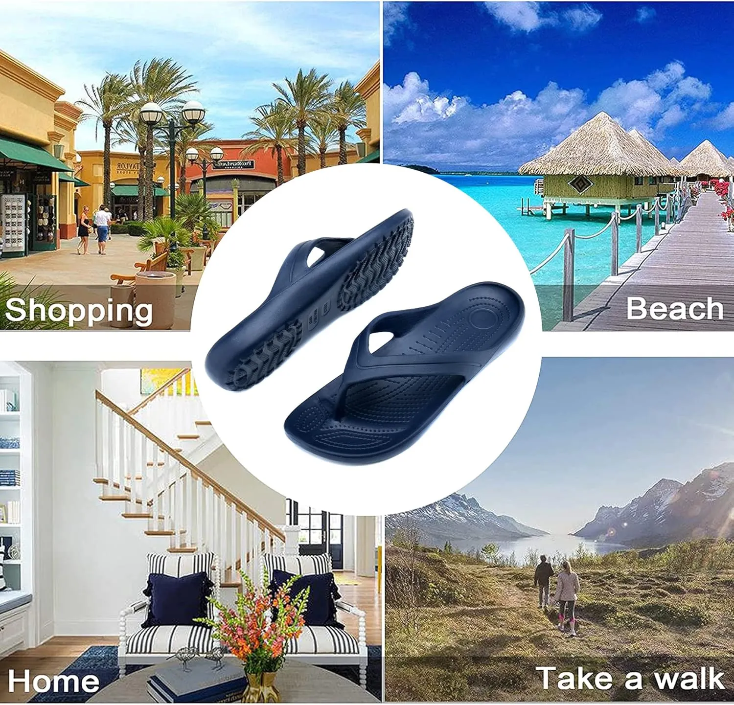 Temi Women's Flip Flops,Soft Lightweight Sandals for Women Anti Slip Casual Slippers Shower Beach Pool Bathroom Flat Slides Shoes