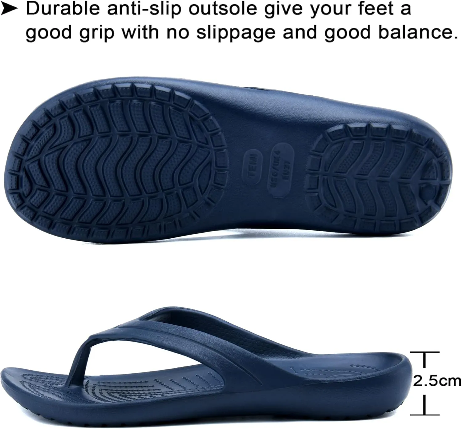 Temi Women's Flip Flops,Soft Lightweight Sandals for Women Anti Slip Casual Slippers Shower Beach Pool Bathroom Flat Slides Shoes
