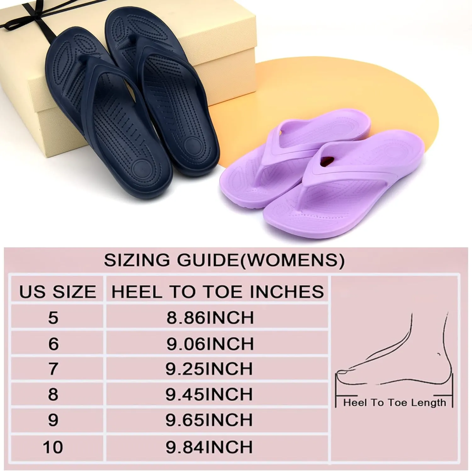 Temi Women's Flip Flops,Soft Lightweight Sandals for Women Anti Slip Casual Slippers Shower Beach Pool Bathroom Flat Slides Shoes