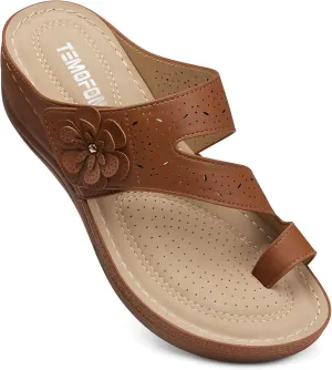 TEMOFON Flip Flops for Women Dressy: Comfortable Walking Summer Sandals Woman 2025 - Slip On Split Toed Thong Sandal