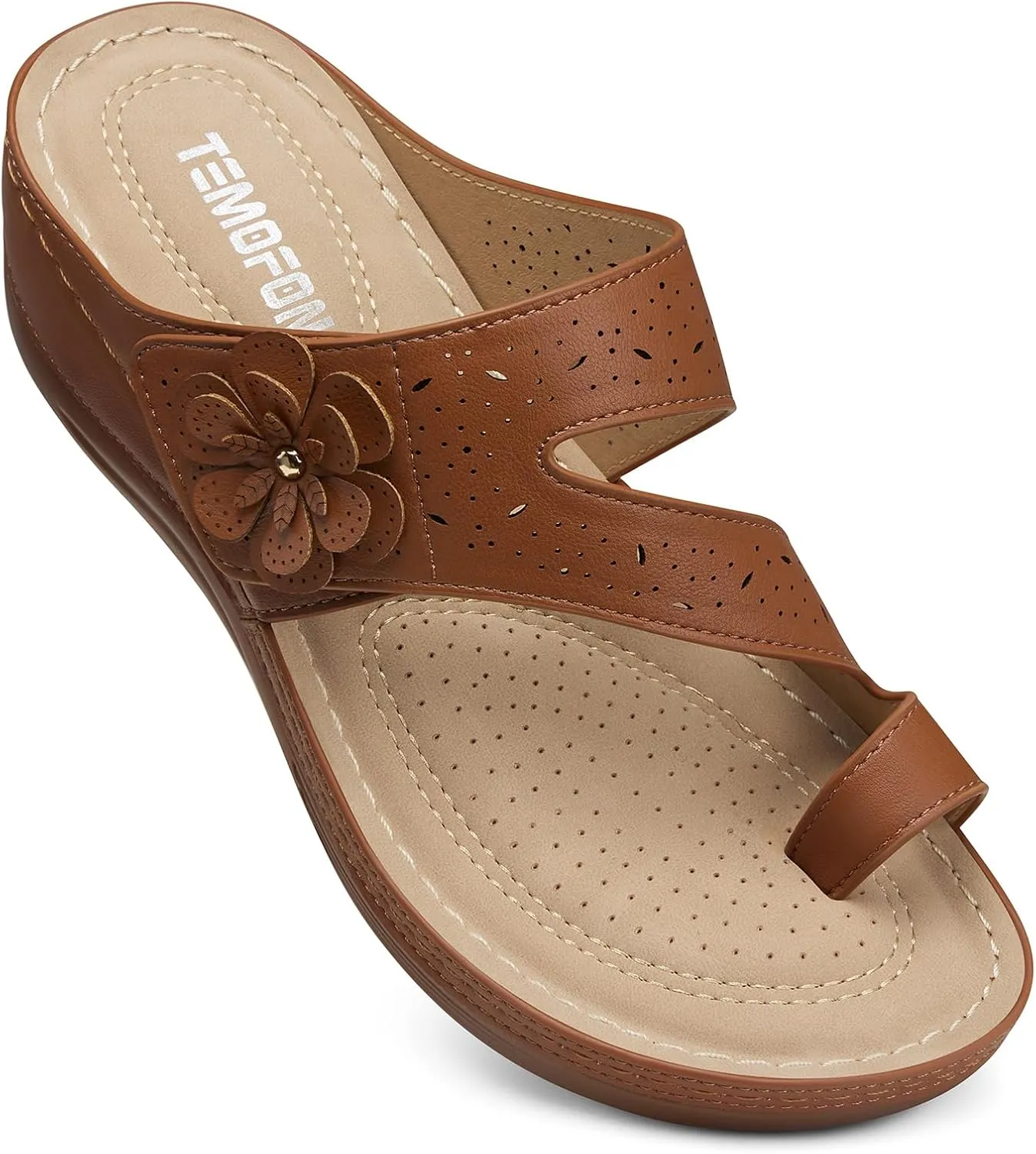 TEMOFON Flip Flops for Women Dressy: Comfortable Walking Summer Sandals Woman 2025 - Slip On Split Toed Thong Sandal