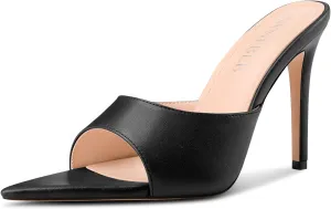 TNYNFBEB Womens Girl Stiletto High Heel Peep Open Pointed Toe Mules Shoes Sandals Slingback Wedding Prom Dress Cute 3.9 Inches Heels