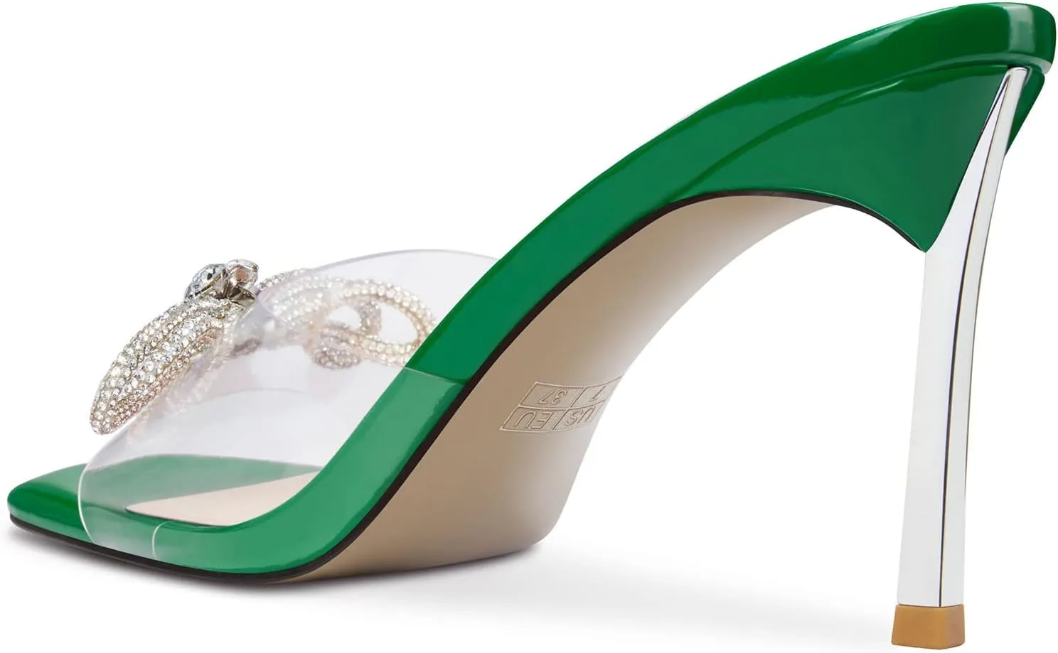 TNYNFBEB Womens Mid Heel Peep Open Toe Mules Shoes Sandals Slip-on Rhinestone Crystal Bow-knot Party Clear 3.3 Inches Heels