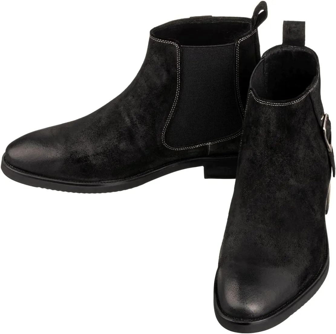 TOTO Men's Invisible Height Increasing Elevator Shoes - Black Nubuck Leather Slip-on Chelsea Ankle Boots - 3.0 Inches Taller - K92081 - Size 9 D(M) US