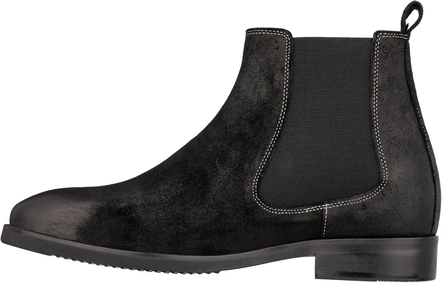 TOTO Men's Invisible Height Increasing Elevator Shoes - Black Nubuck Leather Slip-on Chelsea Ankle Boots - 3.0 Inches Taller - K92081 - Size 9 D(M) US