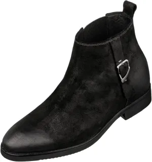 TOTO Men's Invisible Height Increasing Elevator Shoes - Black Nubuck Leather Slip-on Chelsea Ankle Boots - 3.0 Inches Taller - K92081 - Size 9 D(M) US
