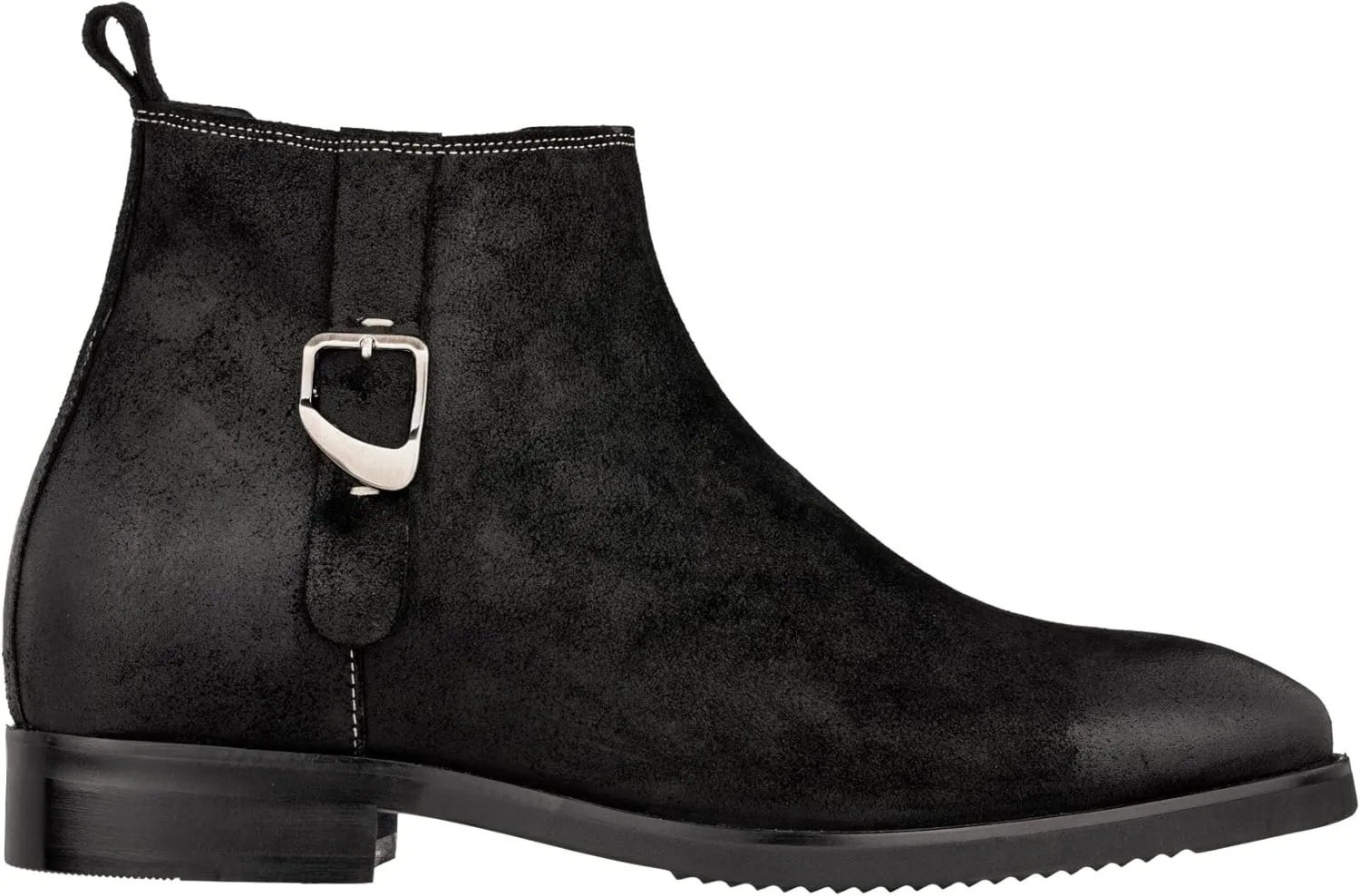 TOTO Men's Invisible Height Increasing Elevator Shoes - Black Nubuck Leather Slip-on Chelsea Ankle Boots - 3.0 Inches Taller - K92081 - Size 9 D(M) US