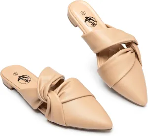 Trary Womens Mules Flats Closed Pointed Toe Comfortable Slip on Backless Loafer Shoes for Women with Knot