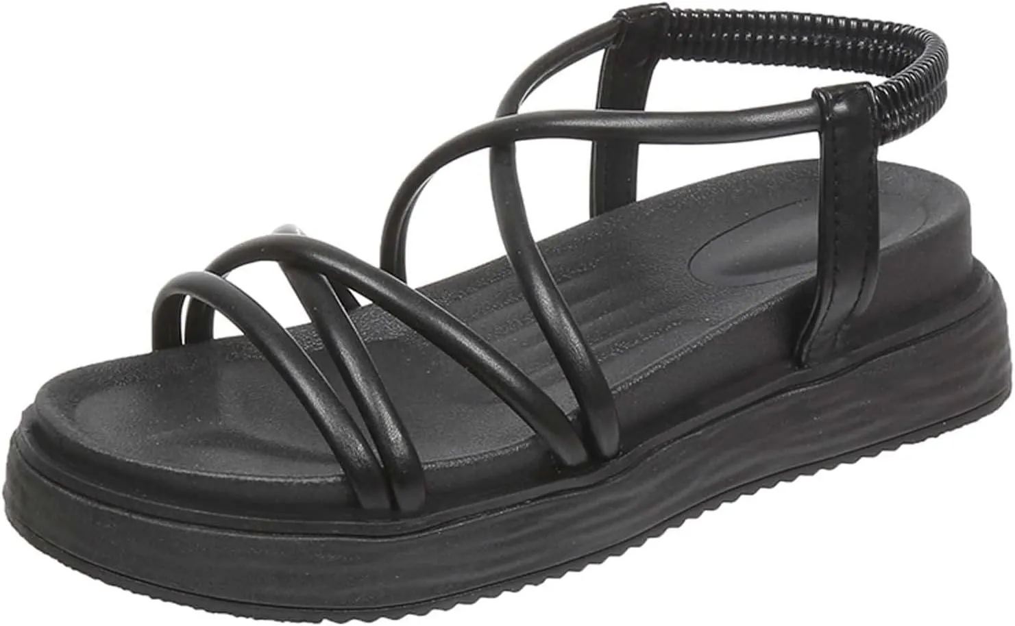 Trendy Women Platform Sandal with Criss-Cross Elastic Straps Casual Dressy Flat Footwear Summer Beach Sandals
