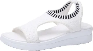 Trendy Women Platform Sandals Summer Slip-On Sport Sandal Shoes with Striped Elastic Band for Comfort and Style