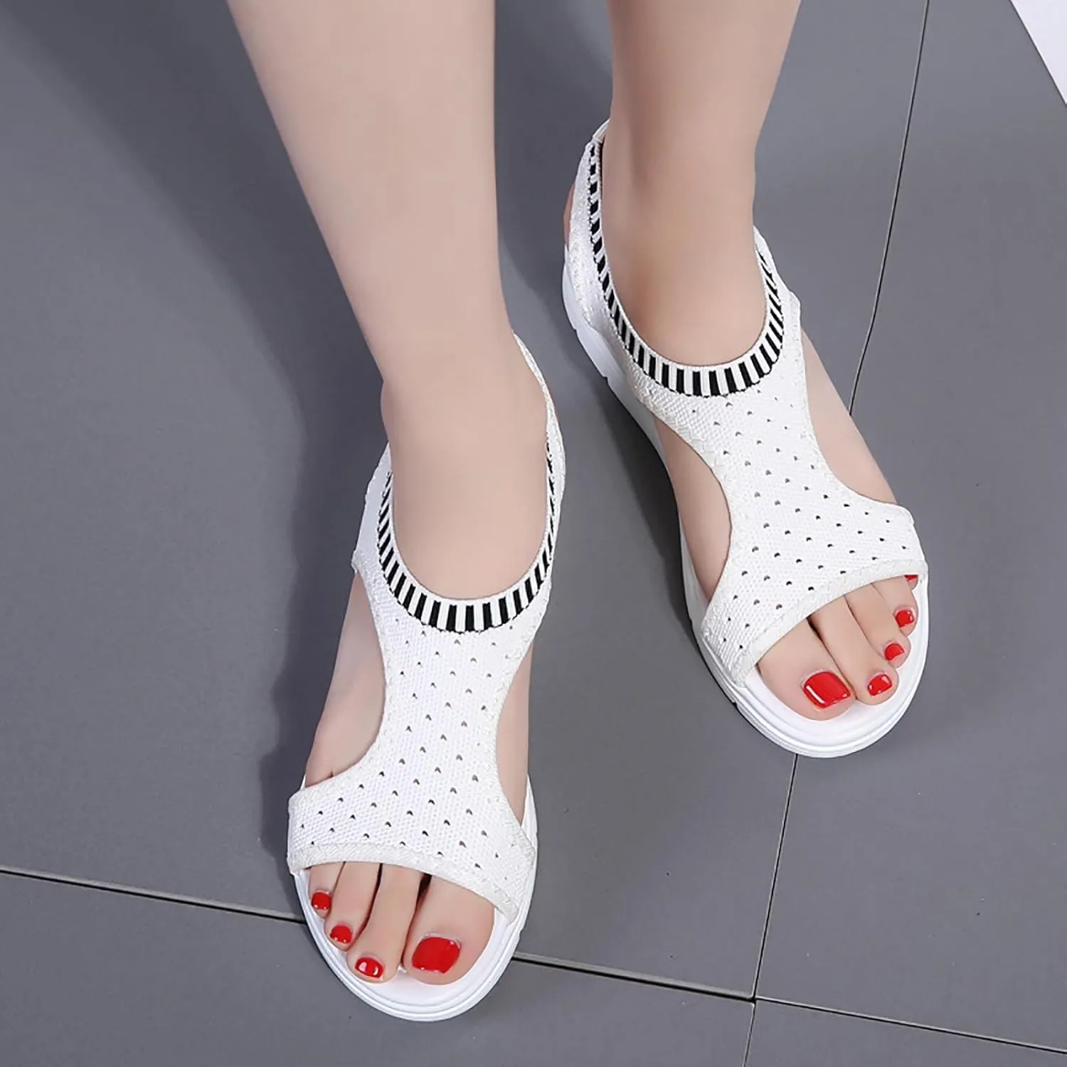 Trendy Women Platform Sandals Summer Slip-On Sport Sandal Shoes with Striped Elastic Band for Comfort and Style