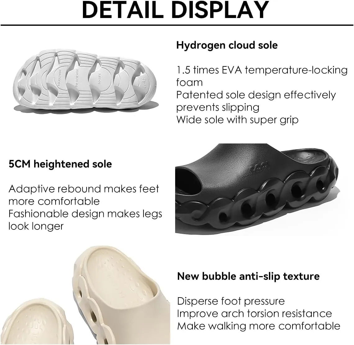 Unisex Outdoor Sandals for Fashion Outfit with 5cm Height Boost & Arch Support & Post-Workout Recovery - Waterproof Quick-Dry Lightweight Mules & Clogs, Non-Slip Durable Slides