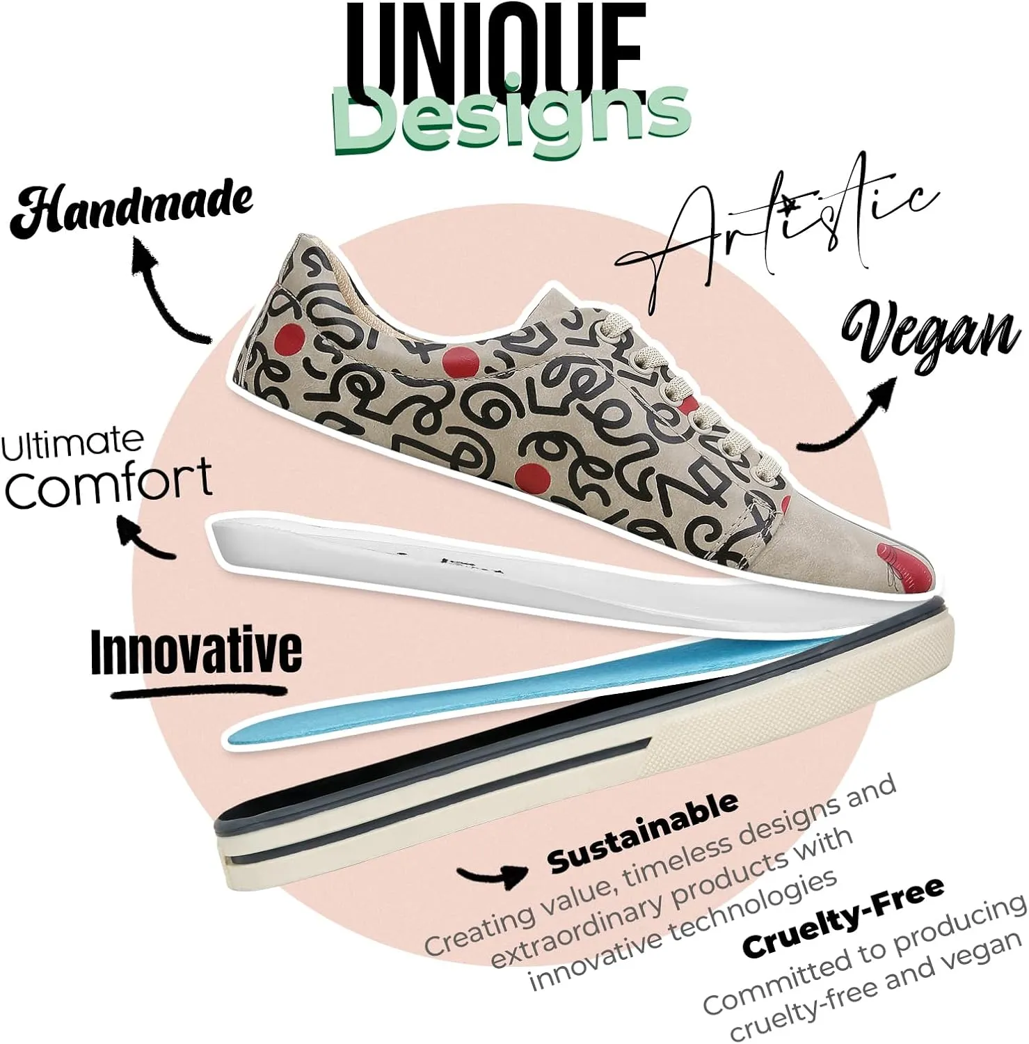 Vegan Leather Sneakers for Women - Handmade and Unique Design Fashion Sneakers for Women