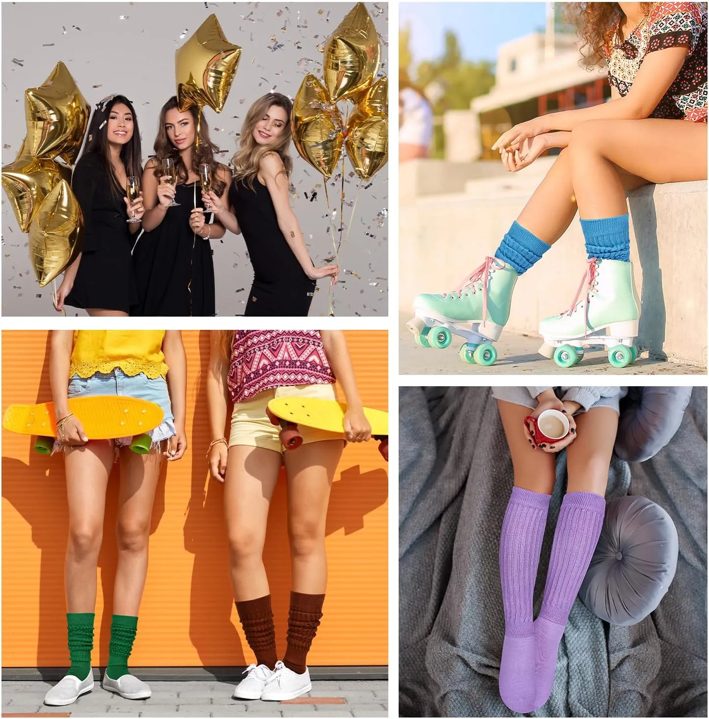 Violet Mist Slouch Socks for Women Girls Slouchy Scrunch Knee High Tube Long Stacked Cotton Colorful 80s 90s Novetly Socks