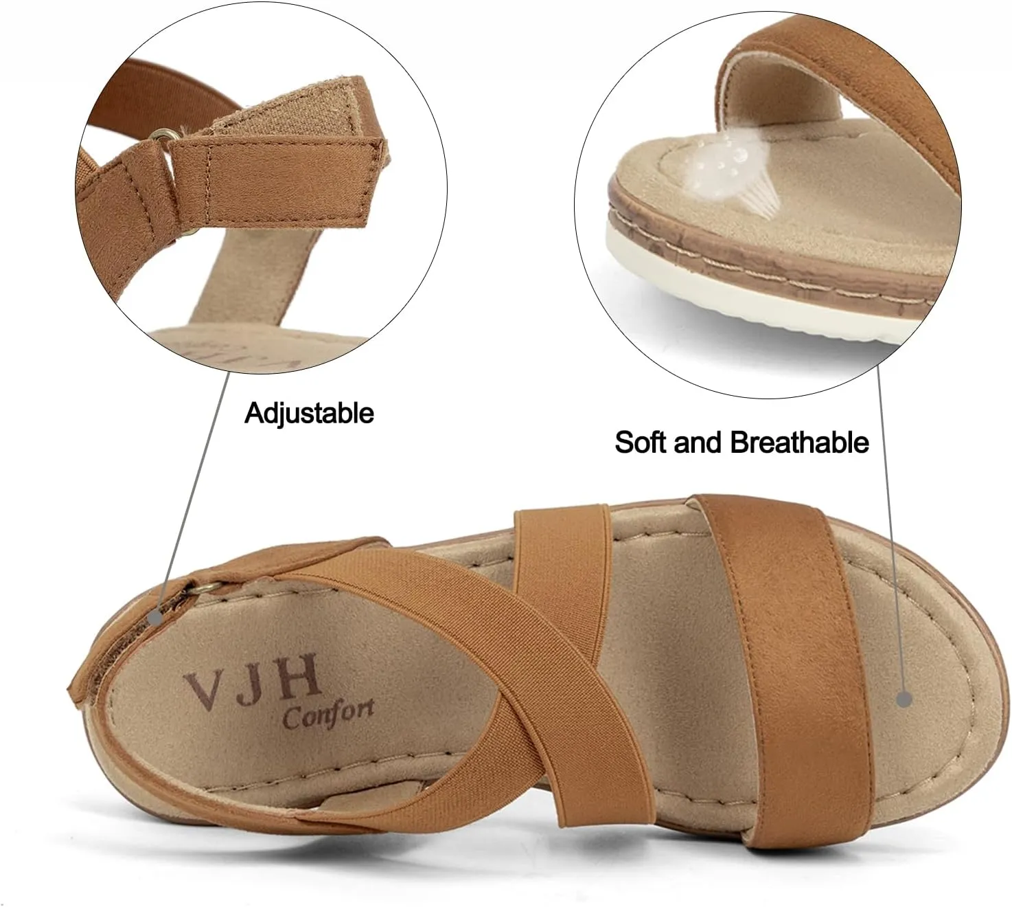 VJH confort Women's Flat sandals, Comfort Slip-on Elastic ankle strap Slingback Light Weight Casual Walking Sandals