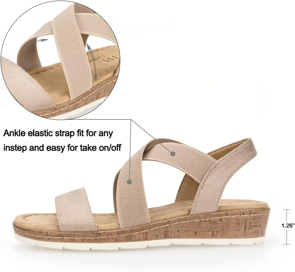 VJH confort Women's Flat sandals, Comfort Slip-on Elastic ankle strap Slingback Light Weight Casual Walking Sandals