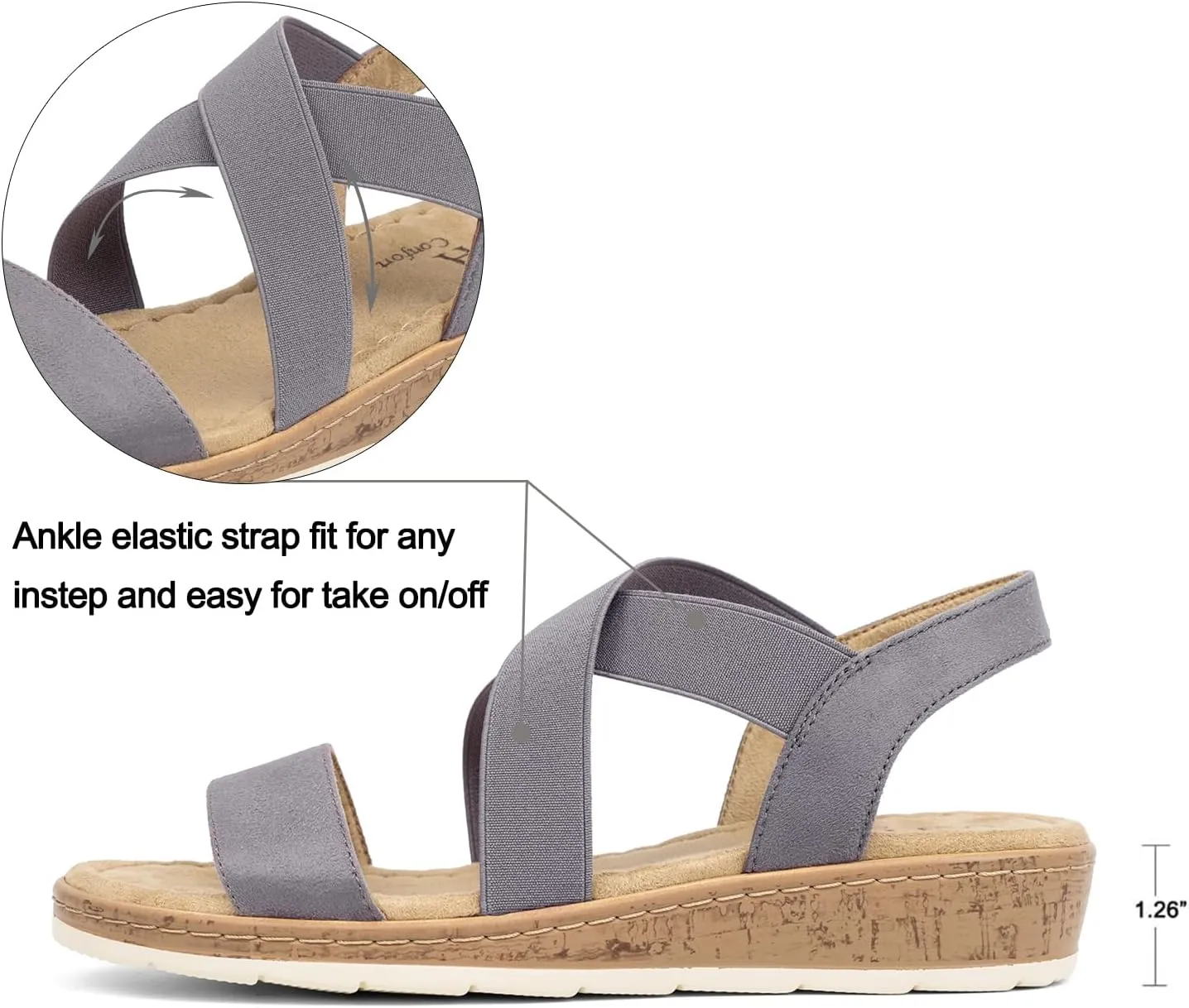 VJH confort Women's Flat sandals, Comfort Slip-on Elastic ankle strap Slingback Light Weight Casual Walking Sandals