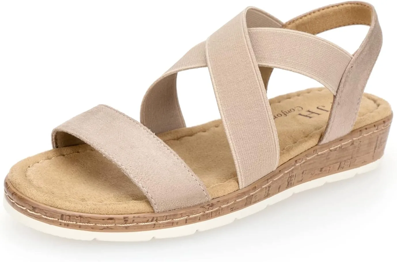 VJH confort Women's Flat sandals, Comfort Slip-on Elastic ankle strap Slingback Light Weight Casual Walking Sandals