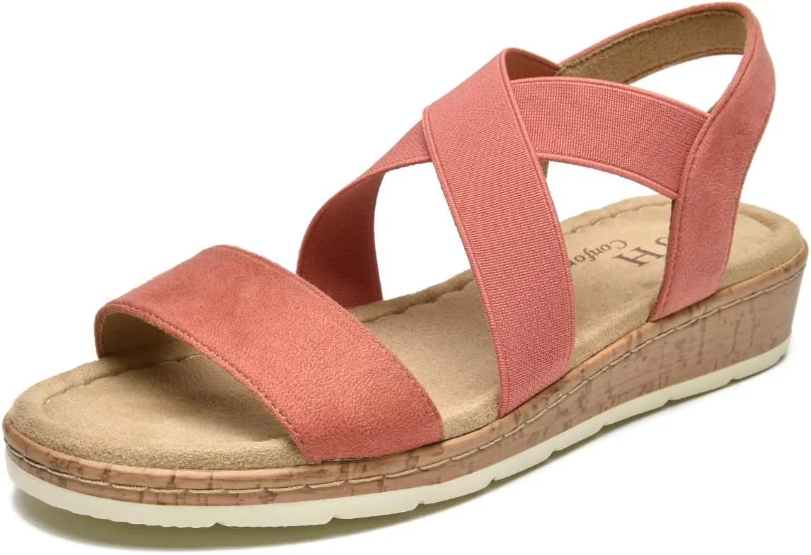 VJH confort Women's Flat sandals, Comfort Slip-on Elastic ankle strap Slingback Light Weight Casual Walking Sandals