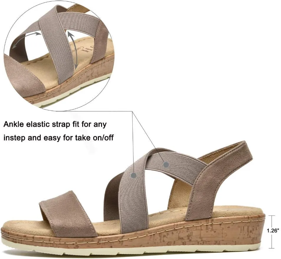VJH confort Women's Flat sandals, Comfort Slip-on Elastic ankle strap Slingback Light Weight Casual Walking Sandals