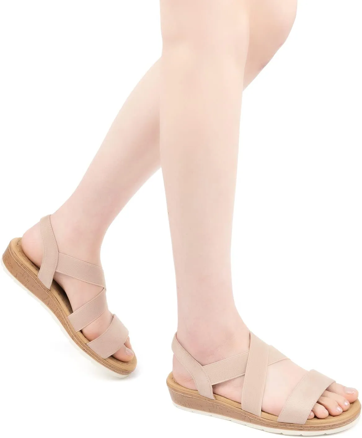 VJH confort Women's Flat sandals, Comfort Slip-on Elastic ankle strap Slingback Light Weight Casual Walking Sandals